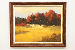 Autumn Field Landscape Vintage Original Oil Painting 57.5" #58650