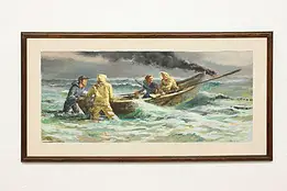 Boat Rescue Vintage Original Oil Painting Burnley 50.5" #58680