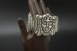 Mexican Sterling Silver Repousse Cuff, Deity Face #58693