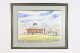 Round Barn Vintage Original Watercolor Painting Slade 31" #58334