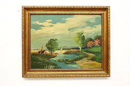 Springtime Lake Vintage Original Oil Painting Herzog 22" #58133