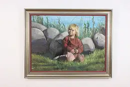 Mischievous Child Vintage Pastel Painting, Kuznitsky 46.5" #58244