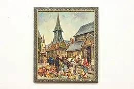 Honfleur Market Vintage Original Oil Painting Collado 24" #58398