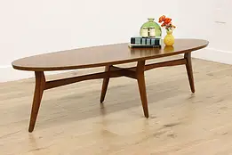 Midcentury Modern Vintage Oval Walnut Coffee Table Mersman #57563