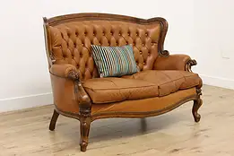 Wingback Vintage Tufted Leather Loveseat or Club Sofa #58917