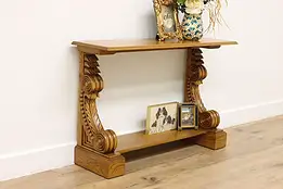 Classical Oak TV or Hall Console Antique Carved Brackets #58745
