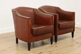 Pair Art Deco Vintage Leather Club Library Office Armchairs #58864