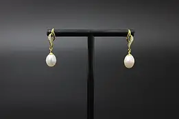 D'Joy 925 Sterling Gold Vermeil CZ & Pearl Drop Earrings #59133