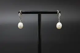D'Joy 925 Sterling Silver CZ Swirl & Pearl Drop Earrings #58684