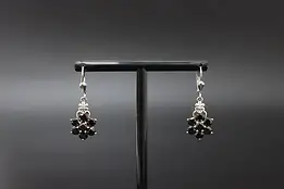 Sterling Silver Black CZ Flower Cluster Leverback Earrings #58682