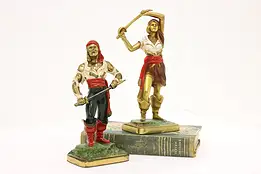 Pair of Antique Pirate Sculpture Library or Office Bookends #58807