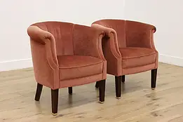 Pair of Traditional Vintage Rose Mohair Club Library Chairs #58747