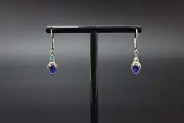 Sterling Silver Blue CZ Pear Halo Leverback Drop Earrings #59134