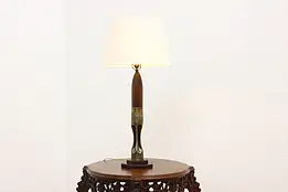 WWI Antique 1918 Brass Artillery Shell Oak Table Lamp AEF #59142