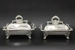 Pair of Victorian Antique Silverplate Banquet Serving Dishes #57599