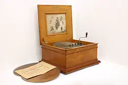Victorian Antique Oak Regina Tabletop Music Box 15.5" Discs #55855