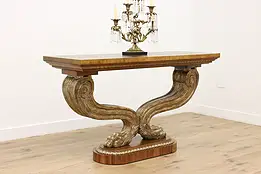 Classical Burl Hall or TV Console Paw Feet Maitland Smith #59068