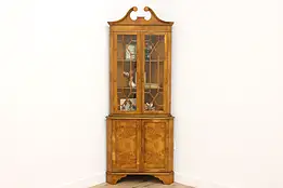 Georgian Vintage Oak & Burl Corner Cabinet Cupboard Bookcase #59204