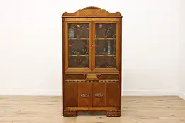 Art Deco Vintage Walnut China Display Cabinet or Bookcase #58558