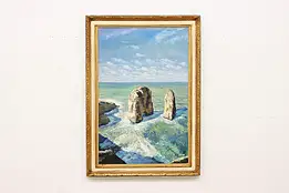 Rocky Ocean Shore Original Vintage Painting 42" Francesco #59201