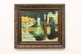 Still Life Fruit, Bottles Original Vintage Painting Abel 33" #59034
