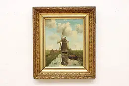 Dutch Windmill Antique Original Oil Painting Roelofs 29" #58946