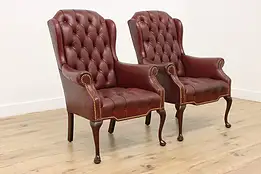 Pair Tufted Wingback Office Library Chairs, Leathercraft  #59206