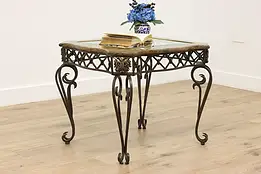 Mosaic Marble & Wrought Iron Vintage Coffee or Lamp Table  #59181