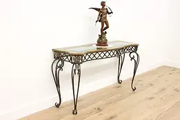 Mosaic Marble & Wrought Iron Hall Console or Sofa Table  #59180