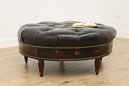 Round Bench Tufted Leather Vintage 42" Ottoman or Stool   #59277