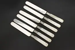 Set of 6 Antique Mother of Pearl Engraved Silverplate Knives #52536