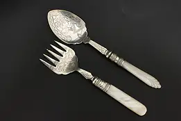 Pair of Victorian Antique Pearl & Silverplate Spoon & Fork #57702