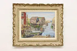 River Harbor Dock Vintage Original Oil Painting Dubreuil 26" #59004