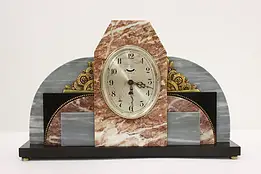 French Art Deco Antique Marble & Brass Mantel Clock, Ucra #56449