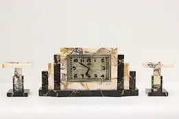 French Art Deco Antique 3 Pc Marble Mantel Clock Set, ATO #56092