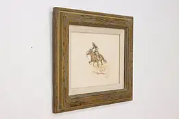 Racing Cowboy Vintage Original Watercolor Painting Hill 18" #58724