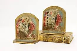 Pair of Native American Indian Antique Painted Iron Bookends #56467