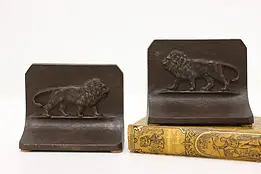 Pair of Cast Iron Antique Roaring Lion Library Bookends, B&H #56925