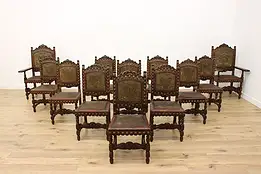 Set of 12 Renaissance Italian Antique & Tooled Leather Chairs #58950