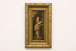 Victorian Lady Antique Original Oil Painting Mocatte 17.5" #57503