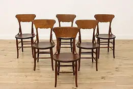 Set of 6 Antique Victorian Farmhouse Oak Dining Game Chairs #59290