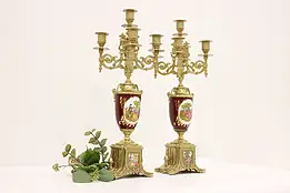 Pair of Italian Vintage Brass Five Arm Candelabra Couple #58848