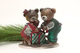 Teddy Bears & Present Sculpture Vintage Cast Iron Doorstop #58806