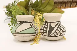 Pair of Indigenous Vintage Painted Pottery Mini Vases Mexico #54874