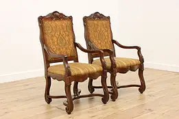Pair Renaissance Vintage Carved Side or Dining Chairs Hekman #59536