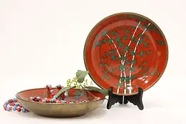 Pair of Japanese Vintage Brass & Painted Porcelain Bowls ACF #59243