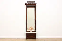 Victorian Eastlake Antique Carved Walnut Pier Mirror, Marble #57514