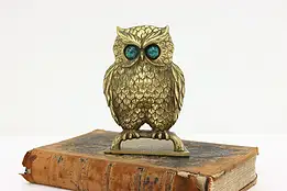 Owl with Turquoise Eyes Vintage Brass Bookend Israel #59567