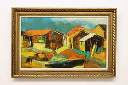 Colorful Neighborhood Vintage Original Oil Painting Serk 48" #59262