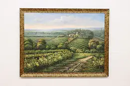Blooming Field Landscape Vintage Original Oil Painting 52.5" #59771